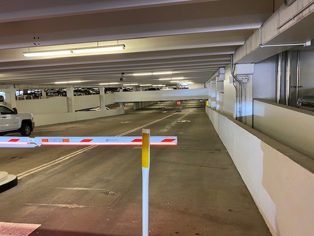 B1 entrance ramp under the original 8-foot T8 fixtures